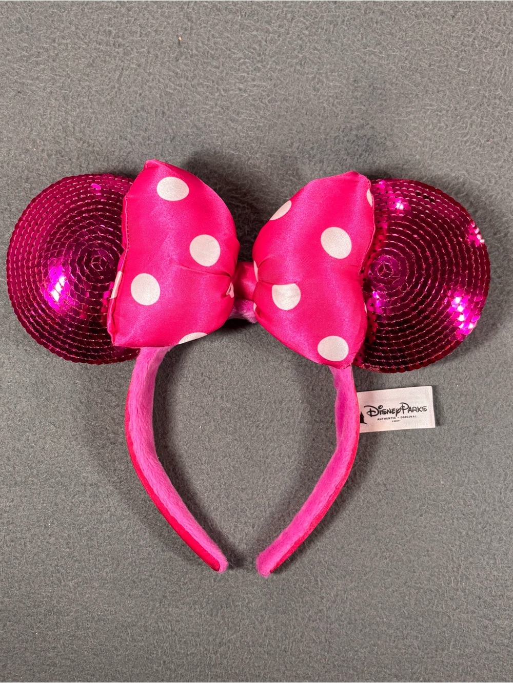 Disney Parks Minnie Mouse pink sequin ears with white polka dots headband girls